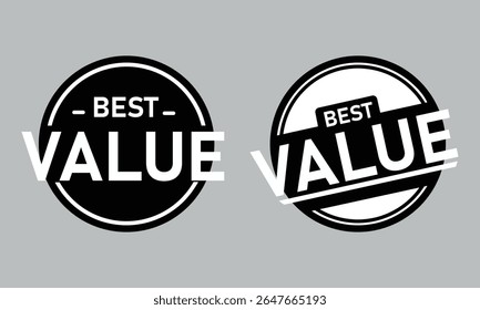 ícone de selo de melhor valor definido com texto preto e branco de design de etiqueta redonda para promoção de produtos e oferta especial