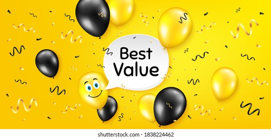 Best value. Balloon confetti vector background. Special offer Sale sign. Advertising Discounts symbol. Birthday balloon background. Best value message. Celebrate yellow banner. Vector