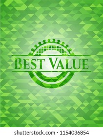 Best Value green emblem with triangle mosaic background