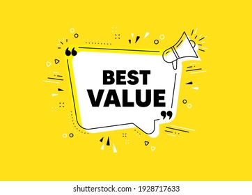 Le meilleur rapport qualité-prix. Bannière vectorielle jaune mégaphone. Offre spéciale Signal de vente. Symbole des escomptes publicitaires. La parole réfléchie bourdonne de citations. Un message mégaphone de qualité optimale pour le chat. Image vectorielle