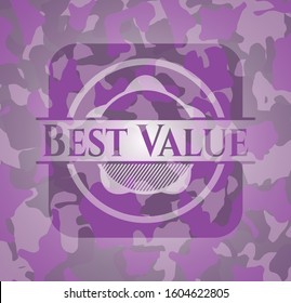 Best Value pink and purple camo emblem. Vector Illustration. Detailed.