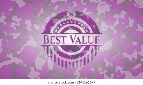 Best Value pink and purple camo emblem. Vector Illustration. Detailed. 