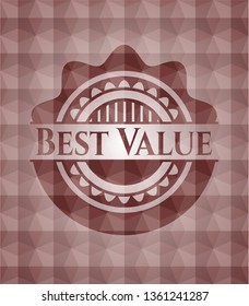 Best Value red emblem or badge with abstract geometric pattern background. Seamless.