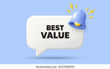 El mejor precio Etiqueta. Anuncio de la burbuja del discurso 3D con la campana. Oferta especial Cartel de venta. Símbolo de Descuentos publicitarios. El mejor precio Mensaje de voz de chat. 3D oferta talk box. Vector