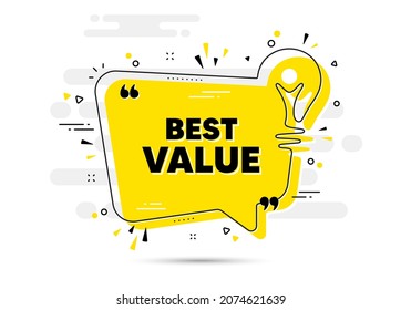 Best value text. Yellow idea chat bubble background. Special offer Sale sign. Advertising Discounts symbol. Best value chat message lightbulb. Idea light bulb background. Vector