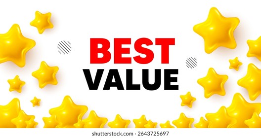 Best value winner banner with 3d stars. Golden stars banner. Best value tag. Special offer Sale sign. Advertising Discounts symbol. Review rate background. Vector