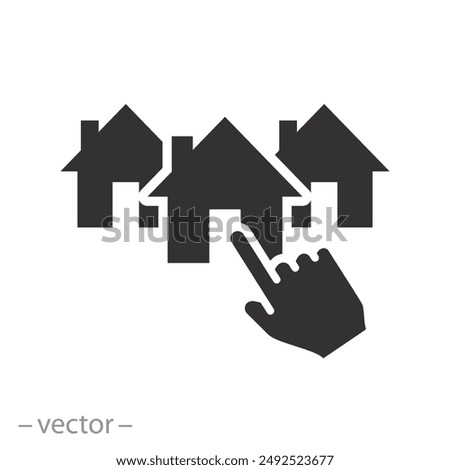 best variant home icon, choise house, outline real, search estate, flat vector illustration