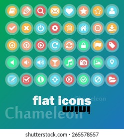 Best vector colored chameleon transparent buttons with icons with shadows for your application, site or mobile theme