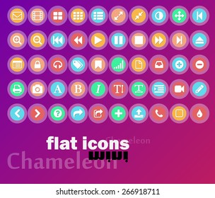 Best vector colored chameleon transparent buttons with icons with shadows for your application, site or mobile theme