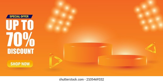 Best Vector of Discount up to 70% Poster or banner with blank product podium sales banner template design for social media and website.Special Offer Sale 70% Off special offer or promotion.