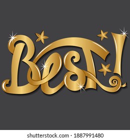 best. vector exclamation mark lettering with unique golden letters with shadow, highlights, curls, stars for printing on posters, cards, banners, t-shirts