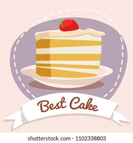 Best vector flat cartoon cake. Vector illustration isolated on background.