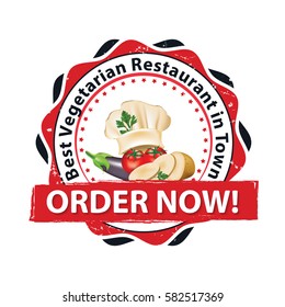 Best vegetarian Restaurant in Town. Order now! - print sticker / label / stamp for food advertising / catering industry. 