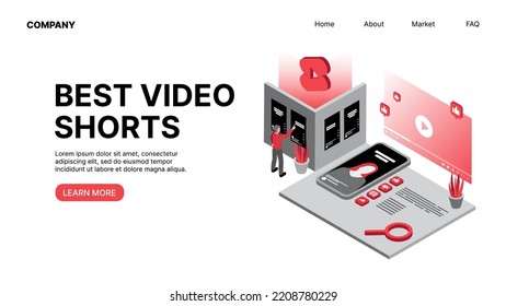 Best Video Shorts. Vlogging. Horizontal Web Landing Page. Vector illustration
