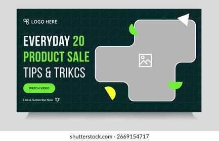 Melhor design de miniatura de tutorial de vídeo para ideia de produto, design de miniatura de vídeo vetorial personalizável, capa de vídeo de conceito do produto, formato de arquivo eps 10 vetorial editável