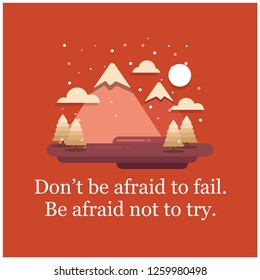 The best view comes after the hardest climb Motivational Poster with Hills Mountains Trees Clouds Sun Vector Flat Illustration