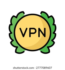 The Best VPN filled icon. Virtual Private Network, Cybersecurity, Data Protection, Internet Security, Encrypted concept. Gold and green vector sign.