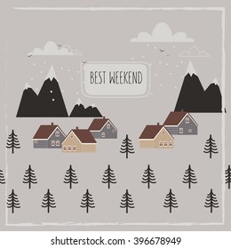Best Weekend. cartoon card. Vector Illustration.
