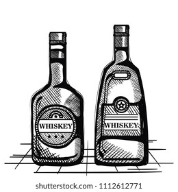 best whiskey set bottles drawn