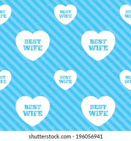 Best wife sign icon. Heart love symbol. Seamless diagonal lines texture. Blue grunge texture background. Vector