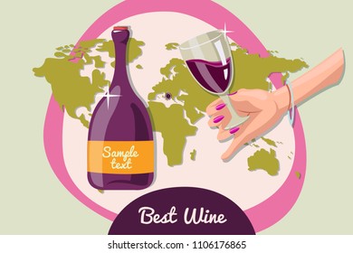 Best Wine map banner.  Vector illustration isolated on background.