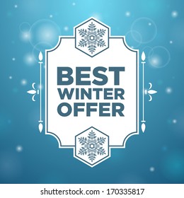 Best winter offer in beautiful frame and snowflake on blue background