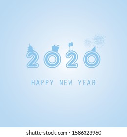 Best Wishes - Abstract Blue Modern Styled New Year Card, Cover or Background Design Template with Numerals - 2020