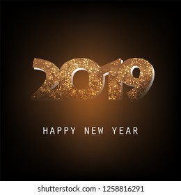 Best Wishes - Abstract Dark Golden Modern Style Happy New Year Greeting Card or Background, Creative Design Template - 2019 - Vector