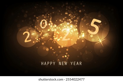 Best Wishes - Abstract Dark Golden Modern Style Happy New Year Greeting Card, Cover or Background, Creative Design Template - 2025