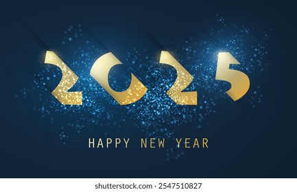 Best Wishes - Abstract Golden and Dark Blue Modern Style Happy New Year Greeting Card or Background, Creative Design Template - 2025