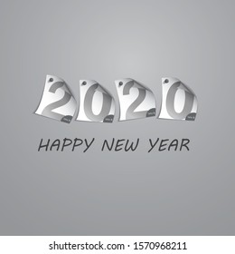 Best Wishes - Abstract Silver Grey New Year Card Template Design with Numerals Printed on Curled Pinned Note Paper - Greeting Card for Year 2020