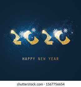 Best Wishes - Abstract White, Golden and Dark Blue Modern Style Happy New Year Greeting Card or Background, Creative Design Template - 2020