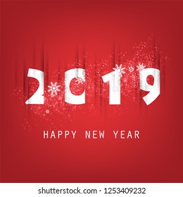 Best Wishes - Abstract White and Red Modern Style Happy New Year Greeting Card or Background, Creative Design Template - 2019