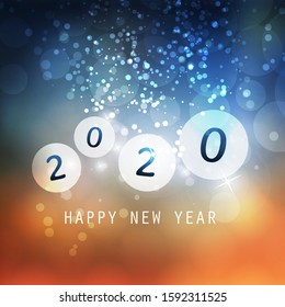 Best Wishes - Blue, Orange and White Abstract Modern Style Happy New Year Greeting Card, Cover or Background, Creative Design Template - 2020