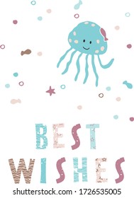 best wishes card with a cute jellyfish