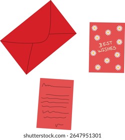 "Best Wishes" Card, Letter, and Red Envelope
