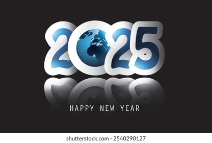 Best Wishes - Celebrate New Year All Around the World - Dark Black Vector Greeting Card, Web or Background Template Design - 2025