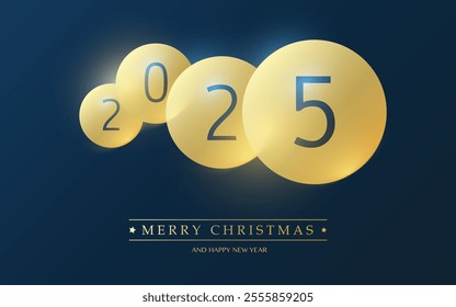 Best Wishes for Christmas and Winter Holidays - Simple Dark Blue and Golden New Year Card, Cover or Background Design, Vector Template with Round Numerals - 2025