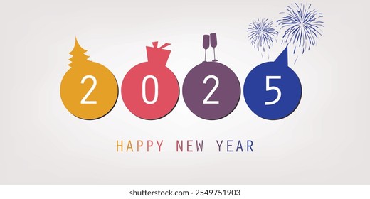 Best Wishes - Colorful Modern Style Simple Minimal Happy New Year Greeting Card or Cover Background Design Template - 2025