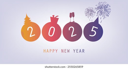 Best Wishes - Colorful Modern Style Simple Minimal Happy New Year Greeting Card or Cover Background Design Template - 2025