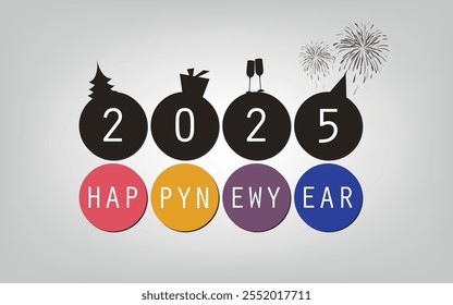 Best Wishes - Colorful Modern Style Simple Minimal Happy New Year Greeting Card or Cover Background Design Template - 2025