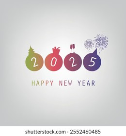 Best Wishes - Colorful Modern Style Simple Minimal Happy New Year Greeting Card or Cover Background Design Template - 2025