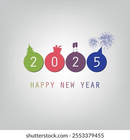 Best Wishes - Colorful Modern Style Simple Minimal Happy New Year Greeting Card or Cover Background Design Template - 2025