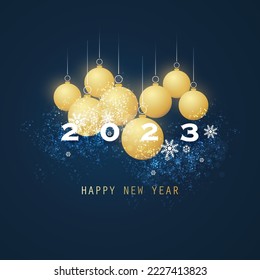 Best Wishes - Dark New Year Card, Cover or Background Design Template with Snowflakes Pattern and Golden Christmas Balls - 2023