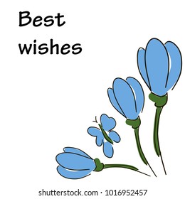 Best wishes. Doodle flowers and butterflies. Very beautiful greeting card