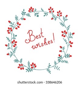 Best wishes floral wreath design element for greeting cards