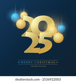 Best Wishes - Golden and Blue Merry Christmas and Happy New Year Greeting Card with Christmas Balls, Creative Design Template - 2025