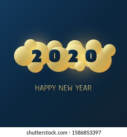 Best Wishes - Golden and Dark Blue Abstract Modern Style Happy New Year Greeting Card, Cover or Background, Creative Design Template - 2020
