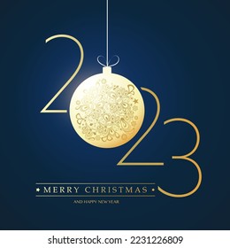 Best Wishes - Golden and Dark Blue Decorative Merry Christmas and Happy New Year Greeting Card, Creative Design, Vector Template - 2023