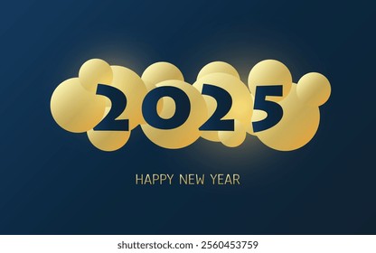 Best Wishes - Golden and Dark Blue Abstract Modern Style Happy New Year Greeting Card, Cover or Background, Creative Design Template - 2025